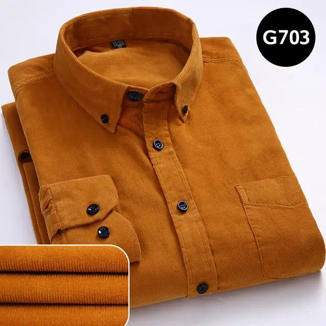 Corduroy Shirt 03 Осенние вельветовые мужские рубашки, свободные мужские рубашки с длинным рукавом, одноцветные мягкие рубашки для мужчин, повседневные рубашки размера плюс, черные, красные рубашки для папы, 5XL, 6XL - Цвет: Corduroy Shirt 03