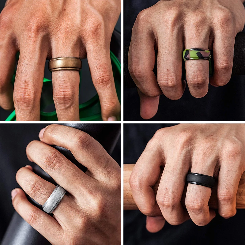 

Men&Women New Men Silicone Rings 7-12 Size Hypoallergenic Flexible Men Wedding Rubber Bands 8mm Food Grade Silicone Finger Ring