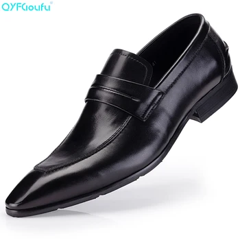 

QYFCIOUFU Italian Men Dress Shoe Party Genuine Cow Leather Formal Shoes Wedding Shoes Men Flats Oxfords Slip On Fashion Loafers