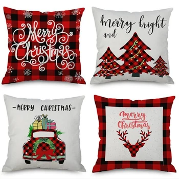 

4x Christmas Day Decoration Happy New Year Pillow Case Cushion Cover Square Pillow Case