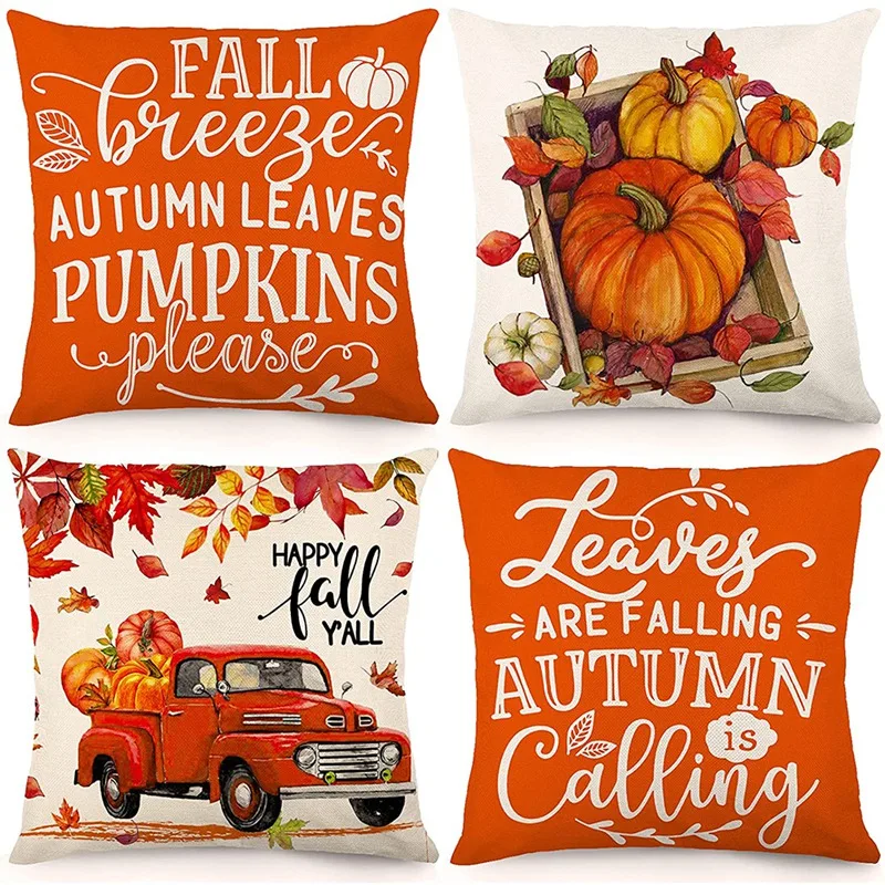 Fall Pillow Covers 18X18 Set Of 4 Outdoor Throw Pillowcase Farmhouse Thanksgiving Decorations For Home Decor | Дом и сад