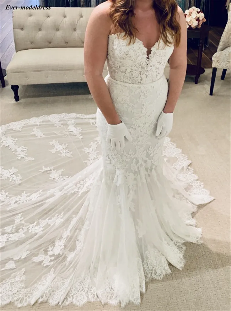 Vestido De Noiva, свадебные платья русалки, кружевные аппликации, милая открытая спина, Длинные свадебные платья, платье невесты