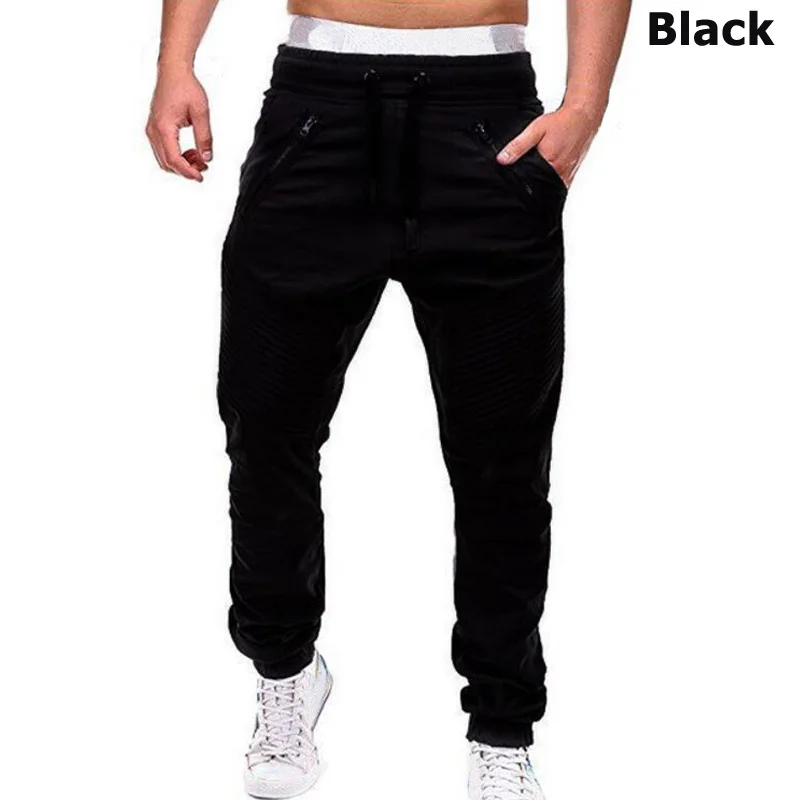 Новинка, Мужские штаны для бега, Осенние однотонные спортивные штаны, повседневные хлопковые мужские брюки, облегающие брюки-карго, штаны в стиле хип-хоп, уличная одежда - Цвет: Black FK111