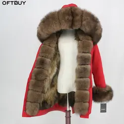 OFTBUY 2019 непромокаемая Верхняя одежда Пальто с натуральным мехом длинная парка зимняя куртка женская с натуральным лисьим мехом капюшон