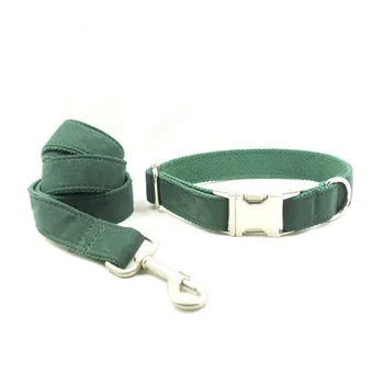 

All Season Dark Green Puppy Pet Collar and Leash Set Solid Polyester Collars Leash for Dog XS/S/M/L/XL Dog Accessories Mascotas