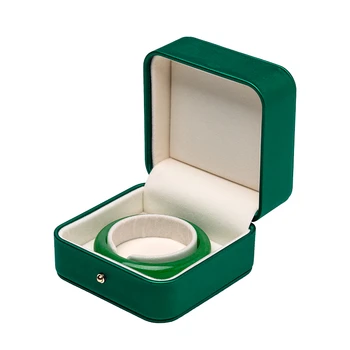 

Top Selling Green Pu Leather Bracelet Ring Earring Jewelry Packaging Gift Box Built-in Beads Card Slot For Female Party Choice