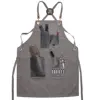 Barber Apron Canvas Cross Back Pinafore with Pockets Multifunction Kitchen Cooking Baking Bib Salon Leather Hairdresser Cape 5