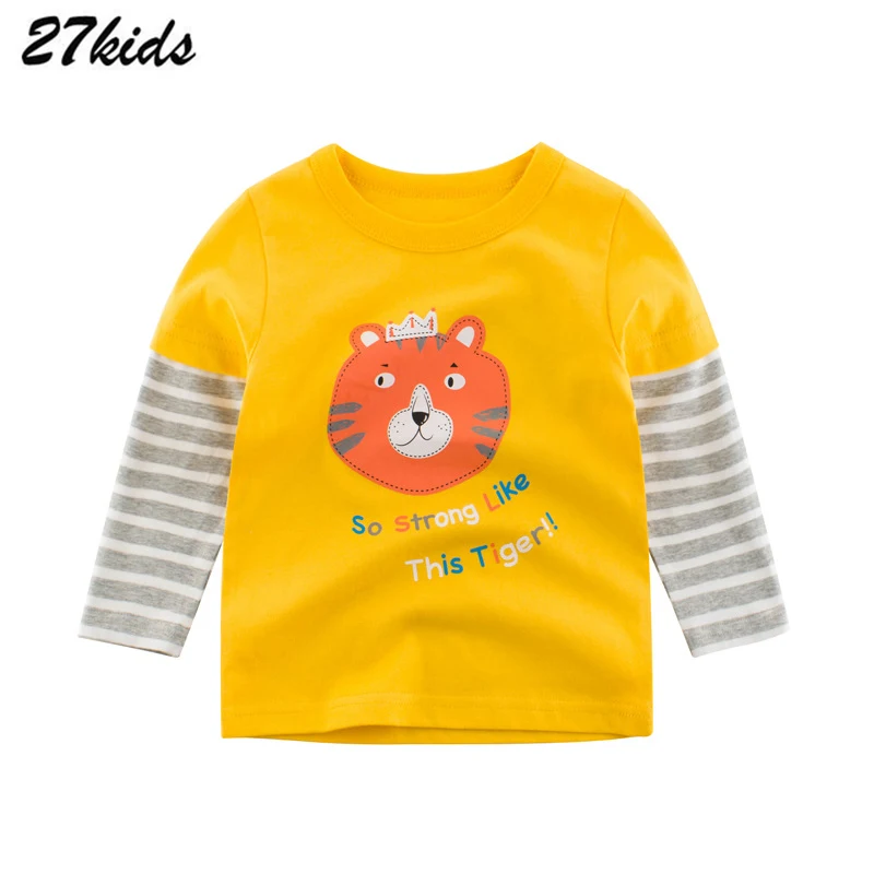 27Kids Детские Футболки Собака Pattern Хлопок Мальчики Футболки Для Baby Boy Весна С Длинным Рукавом Детская Одежда Тройники Детские Мальчики Футболки