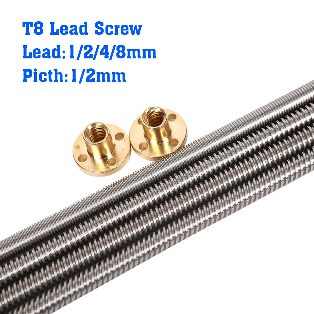 3D Printer T8 Lead Screw OD 8mm Pitch 2mm Lead 2mm/8mm 200mm 250mm 300mm 350mm 400mm 450mm 500mm With Nut For Reprap fysetc silicone heated bed heating pad with point hole 110v 220v 300 350mm 750w 1000w for voron 2 4 r2 trident 3d printer parts