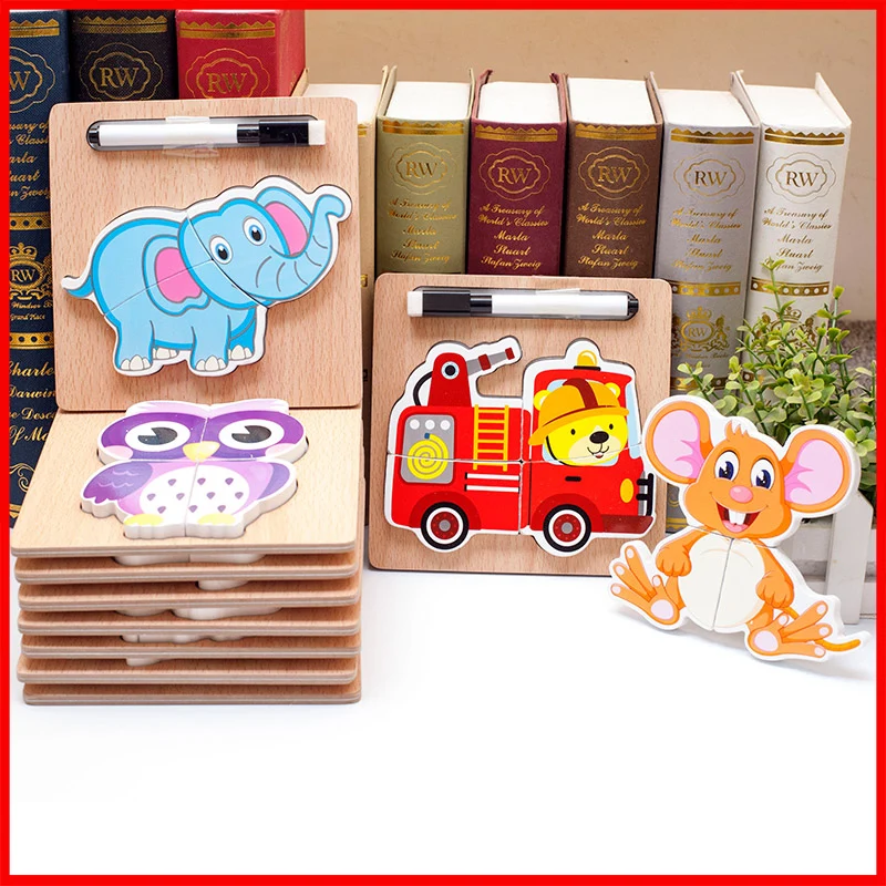 

Jigsaw Board Montessori Method Animal Wooden Jigsaw Puzzle Cartoon Tangram Animals Baby Toy Child Early Educational Toys