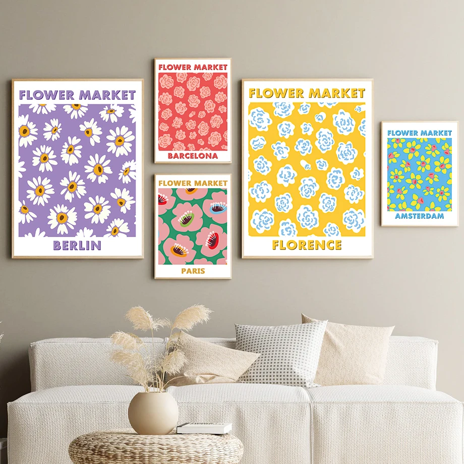 

Vintage Abstract London Flower Market Minimalist Wall Art Canvas Painting Posters And Prints Wall Pictures For Living Room Decor