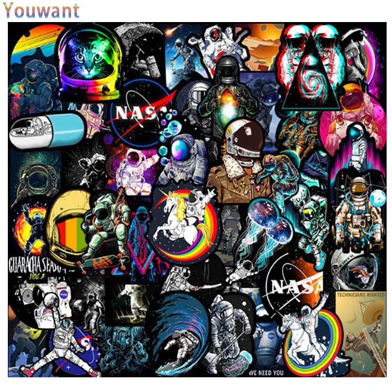 

50Pcs Outer Space Stickers UFO Astronaut Rocket Sticker For Laptop Motorcycle Fridge Luggage Bike Decal Cool Creative Stickers