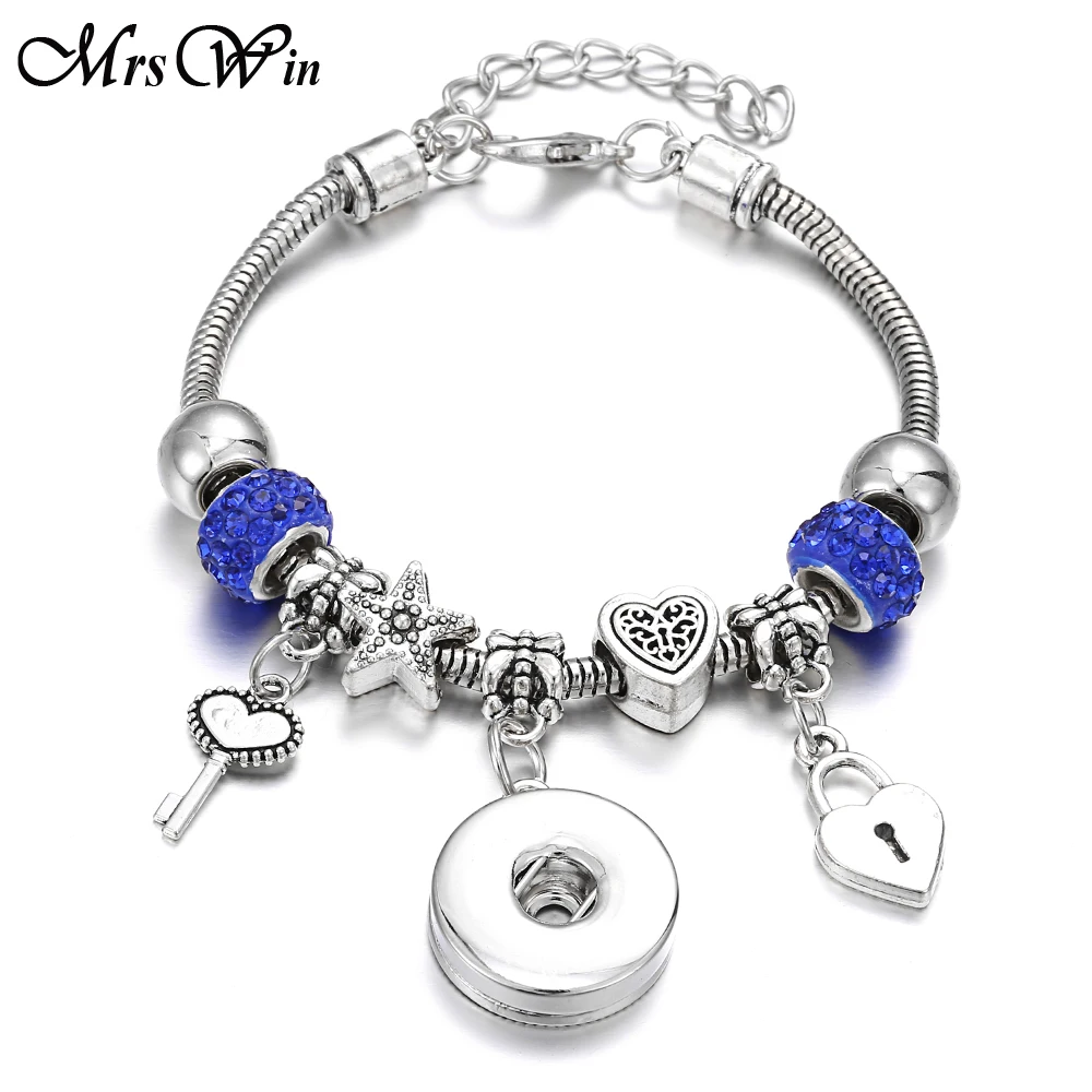 2019 DIY Beads Bracelet Handmade 18mm Snap Button Silver color Lobster Buckle Snake Chain Bangles fit Snaps Jewelry | Украшения и