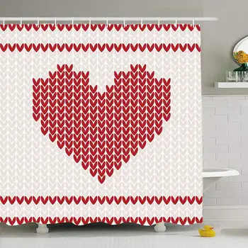 

Shower Curtain Set with Hooks 72x72 Clothing Pattern Norwegian Red Heart Abstract Warm Greeting Christmas Textures Holidays