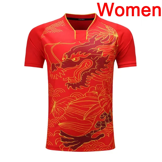women red shirts Мужская/женская одежда для настольного тенниса, рубашка для бадминтона, рубашка для настольного тенниса с коротким рукавом, спортивная одежда для бадминтона, костюм для пинг-понга - Цвет: women red shirts