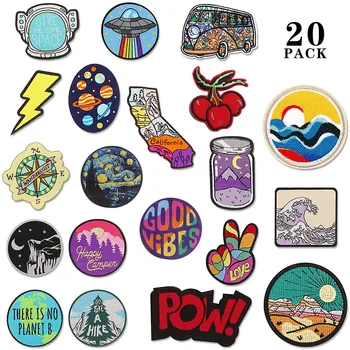 

one set embroidery patch warth tree star ufo spaceman cartoon patches for bag hat badges applique patches for clothing GU-2640