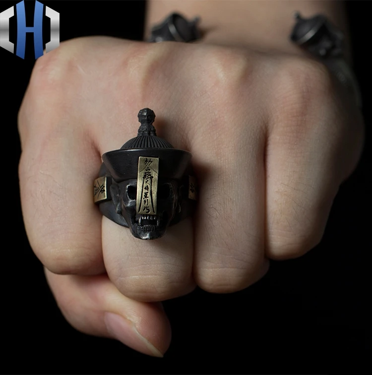 Оригинальное ручное Серебро 925 Серебряное кольцо с зомби женское индивидуальное парное кольцо с черепом мужское кольцо