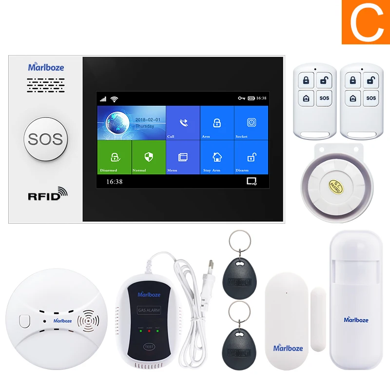 Set C Marlboze 4,3 дюймов ips Цвет Дисплей WI-FI GSM GPRS сетевая с защитой от вскрытия охранной сигнализации системы безопасности дома комплект сигнализации - Цвет: Set C