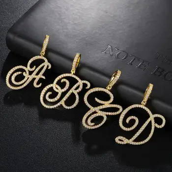 

Freewear New A-Z Cursive Letters Name Pendant&Necklace Iced Out Cubic Zircon Gold Silver Color Charm Hip Hop Jewelry