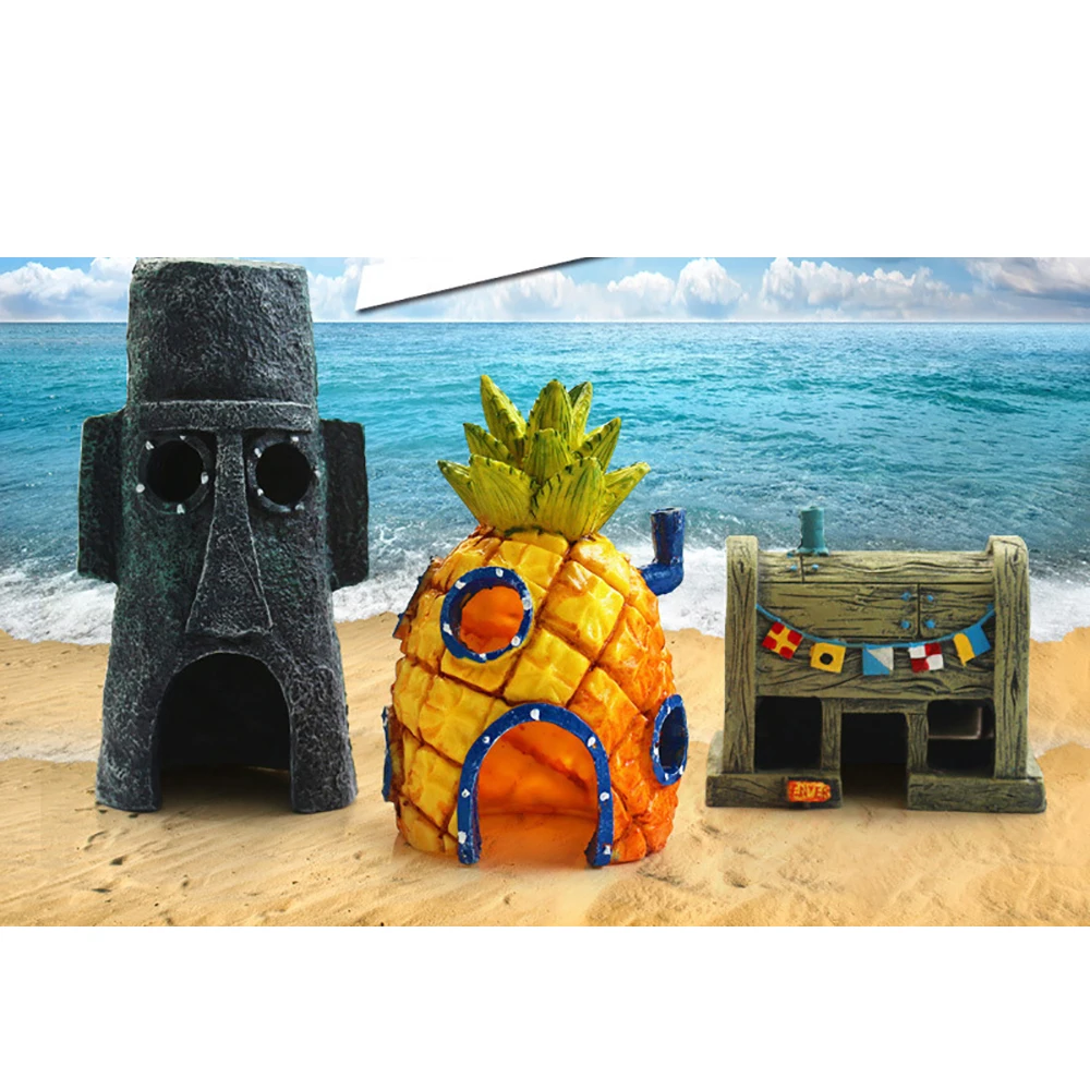 

Mini Aquarium For SpongeBob & Squidward House Pineapple Cartoon House Home Fish Tank Aquarium Aquarium Resin Landscape Shelter