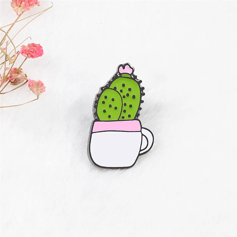 Милый кактус Горшечное растение цветок броши мультфильм Мода мини для сумки, бейджи эмаль булавки подарки для детей куртки нагрудные коллекция булавок - Окраска металла: Cactus