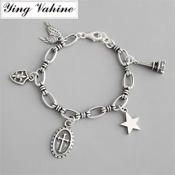 

ying Vahine 100% 925 Sterling Silver Wing & Tower & Five-Pointed Star Pendant Charm Bracelets for Women