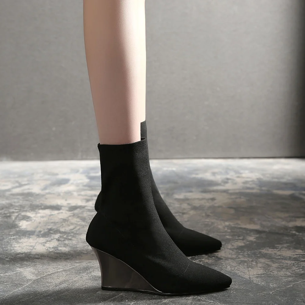 

European style socks and boots women 2019 autumn and winter new style pointed toe with British high heels knitted women's boots