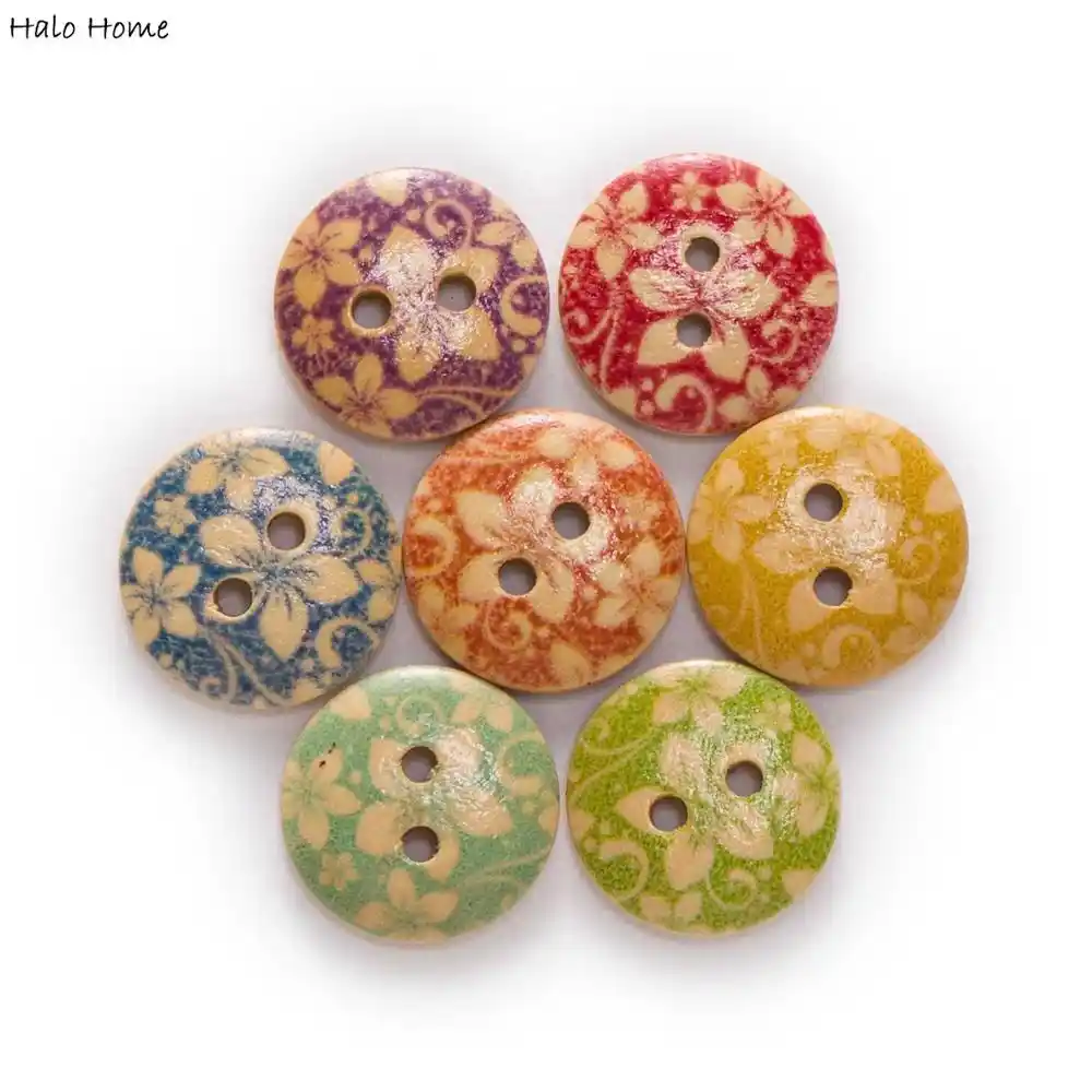 50pcs Flower Printing Wood Buttons Sewing Scrapbooking Handwork Decor 11-18mm