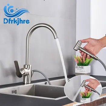 

Dfrkjhre Kitchen Faucet Brushed Nickel Pull Out Spray Kitchen Sink Faucet 360 Rotation Spout Single Handle Mixer Tap Sink Faucet