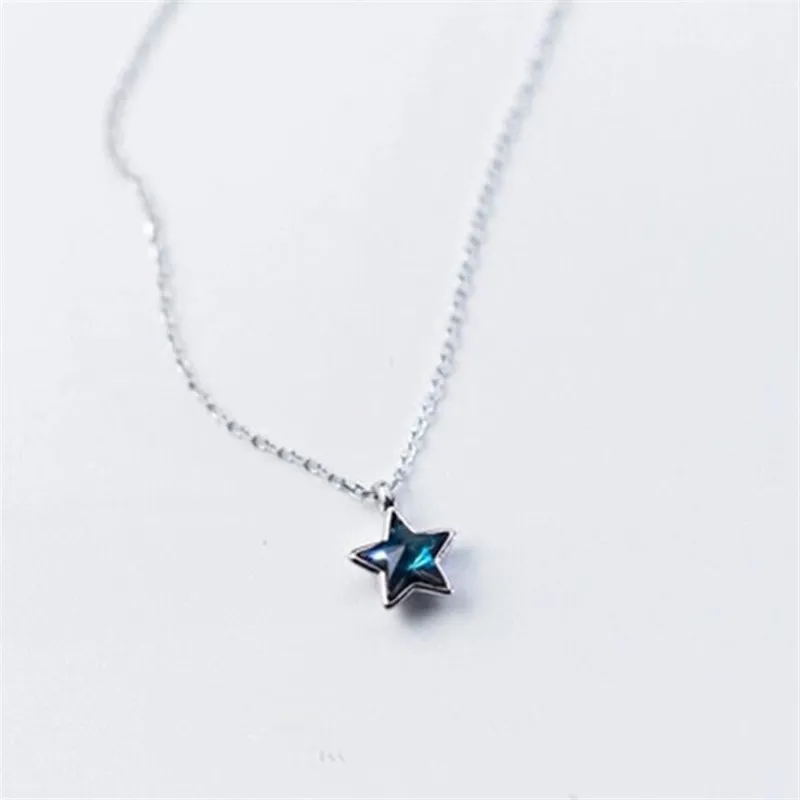 

New Beautiful Blue Crystal Cute Five-pointed Star 925 Sterling Silver Jewelry Temperament Clavicle Chain Pendant Necklaces H441