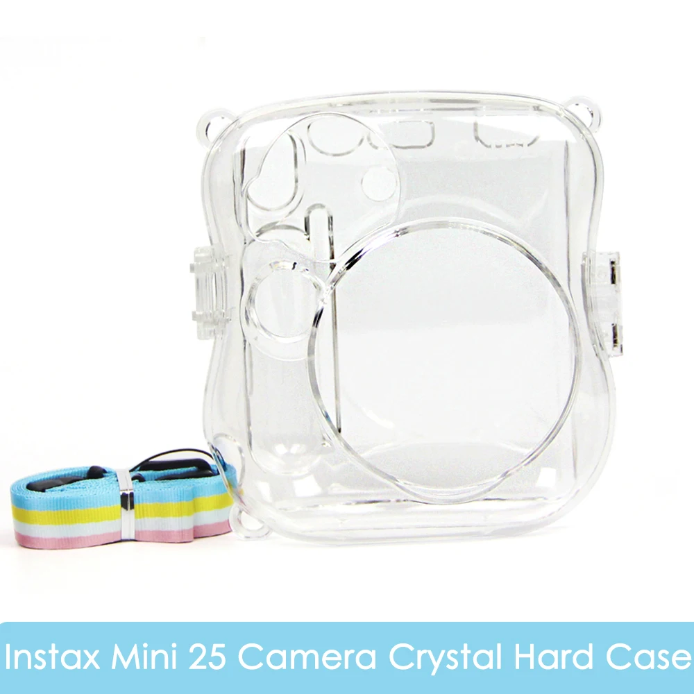 For Fujifilm Instax Mini 25/26 Photo Film Camera Transparent Crystal Protective Shell Case Bag Carry Cover with Shoulder Strap