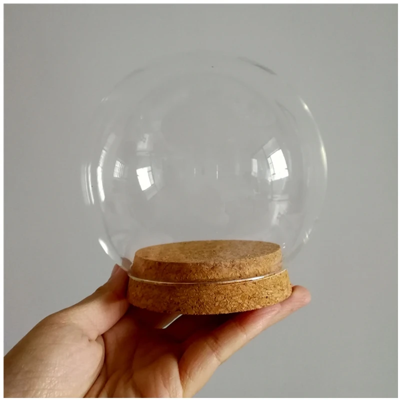 Diameter=10cm 8pcs/pack Cork Base Round Glass Dome Home Decoration Creative Glass Cover Vase Friend Gift Wedding Decoration
