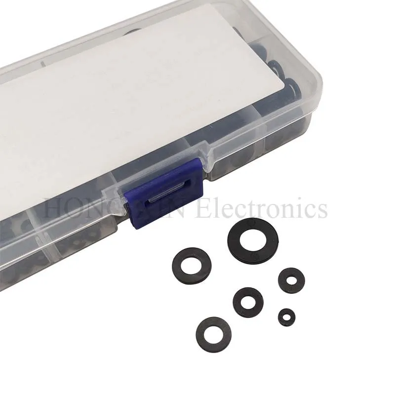 350Pcs Plastic Washer Black M2-M8/PCB Nylon Plastic Washer Bolt Assortment kit set With Box Gasket RingFastener Hardware
