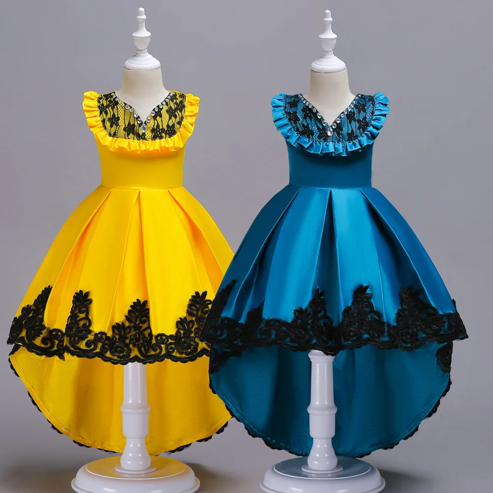 Голубое платье со шлейфом павлина для девочек вечерние платья принцессы для свадьбы, дня рождения, костюм vestidos 6, 8, 10, 12, 14, 16 лет