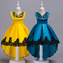 Голубое платье со шлейфом павлина для девочек вечерние платья принцессы для свадьбы, дня рождения, костюм vestidos 6, 8, 10, 12, 14, 16 лет