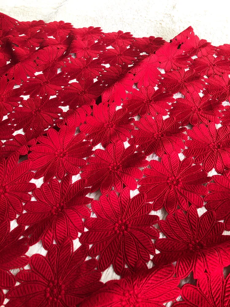 Neuer Stil Roter Afrikanischer Stoff Luxus 2026 Hochwertige Spitze Wasserlösliche Bestickte Modische Weiche Spitzenstoffe 5 Yards – Detail 13