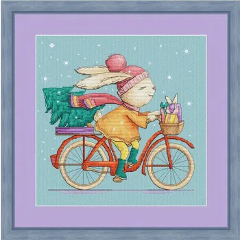 

HH Rabbit and fox with love cross stitch kit Animal cotton thread Love lock canvas stitching embroidery A Bicycle Rabbit