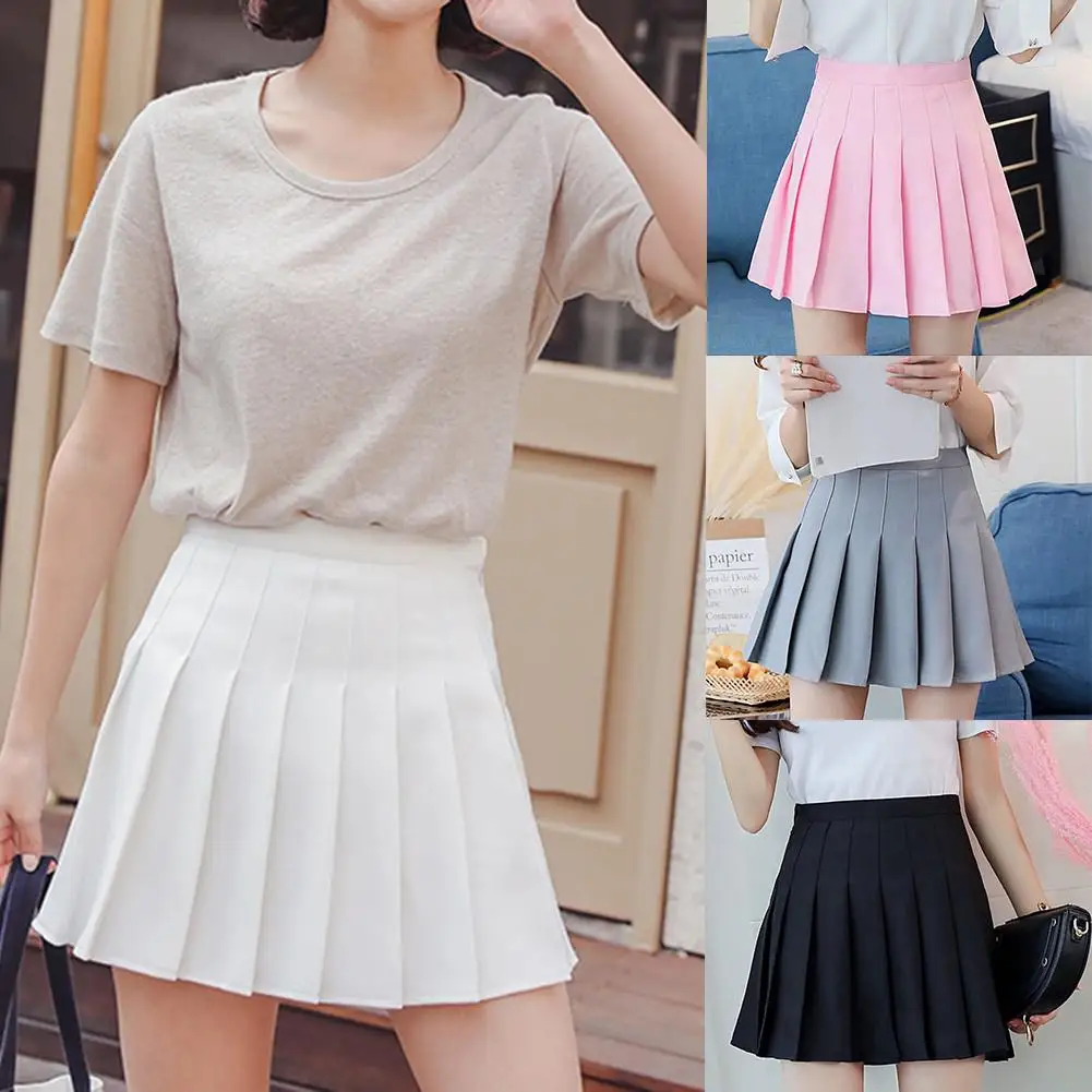 Женская плиссированная юбка в английском стиле с высокой талией, элегантная Однотонная юбка в школьном стиле, женская модная Милая Мини-юбка