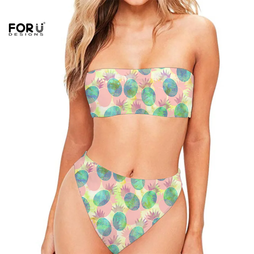 FORUDESIGNS/женские Купальники-бандо с тропическим принтом ананаса из 2 предметов