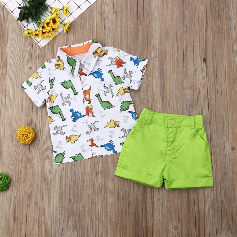 Комплект одежды для маленьких мальчиков, милая одежда футболка с короткими рукавами комплект одежды из топа и штанов, детская одежда с принтом животных комплекты для маленьких мальчиков
