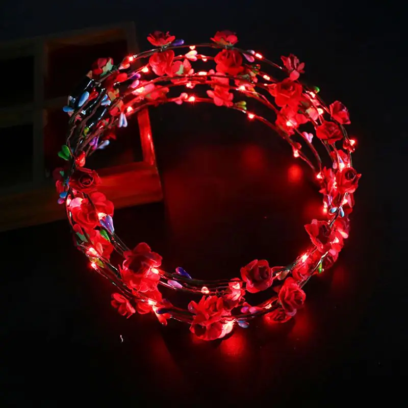 Head With Lights Lit LED Flower Hair Crown Flower Wreath Wedding Party Garden Festive Party Supplies Valentine Decorations
