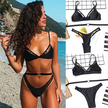 

2019 New Hollow Out Design Underwear Set Hot Sexy Women Perspective Dot Printed Bathing Wear Push-Up Padded Lengerie Underwear