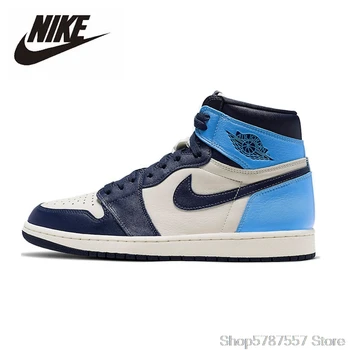 

Original Nike Air Jordan 1 Obsidian Men's Basketball Shoes Women High-top Comfortable Sports Outdoor Sneakers 555088-140