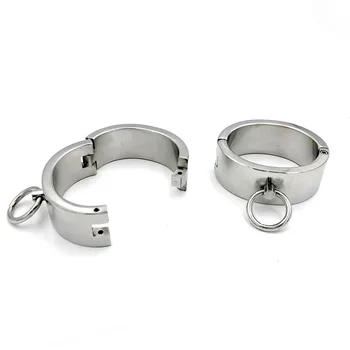 Fine 3CM High Stainless Steel Bondage Wrist Ankle Cuffs Handcuffs Fetter Anklet Metal Shackles Restraint BDSM Adult Sex Toy 1215