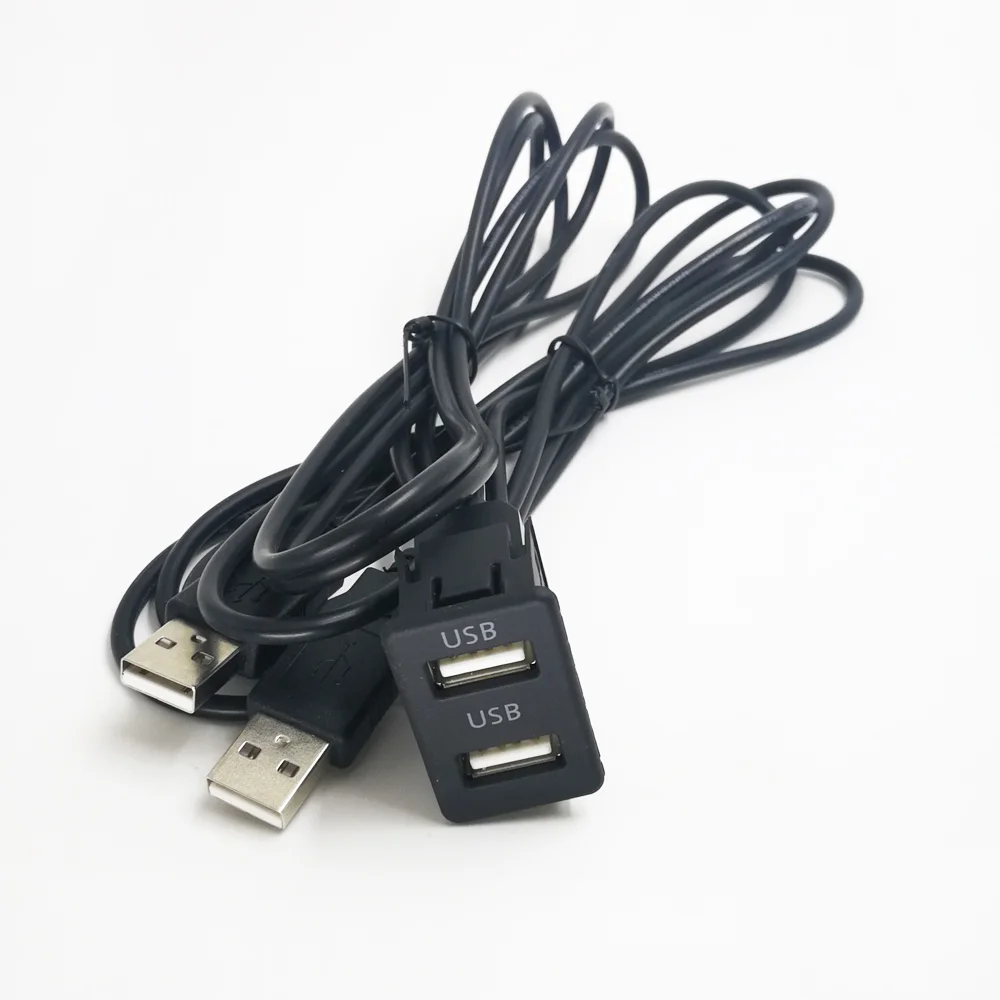 

ONKAR 150CM Dual Flush Mount Two USB Port Extension Cable Lead Mounting Panel USB 2.0 Cable Adapter 3.5mm AUX Charging Interface