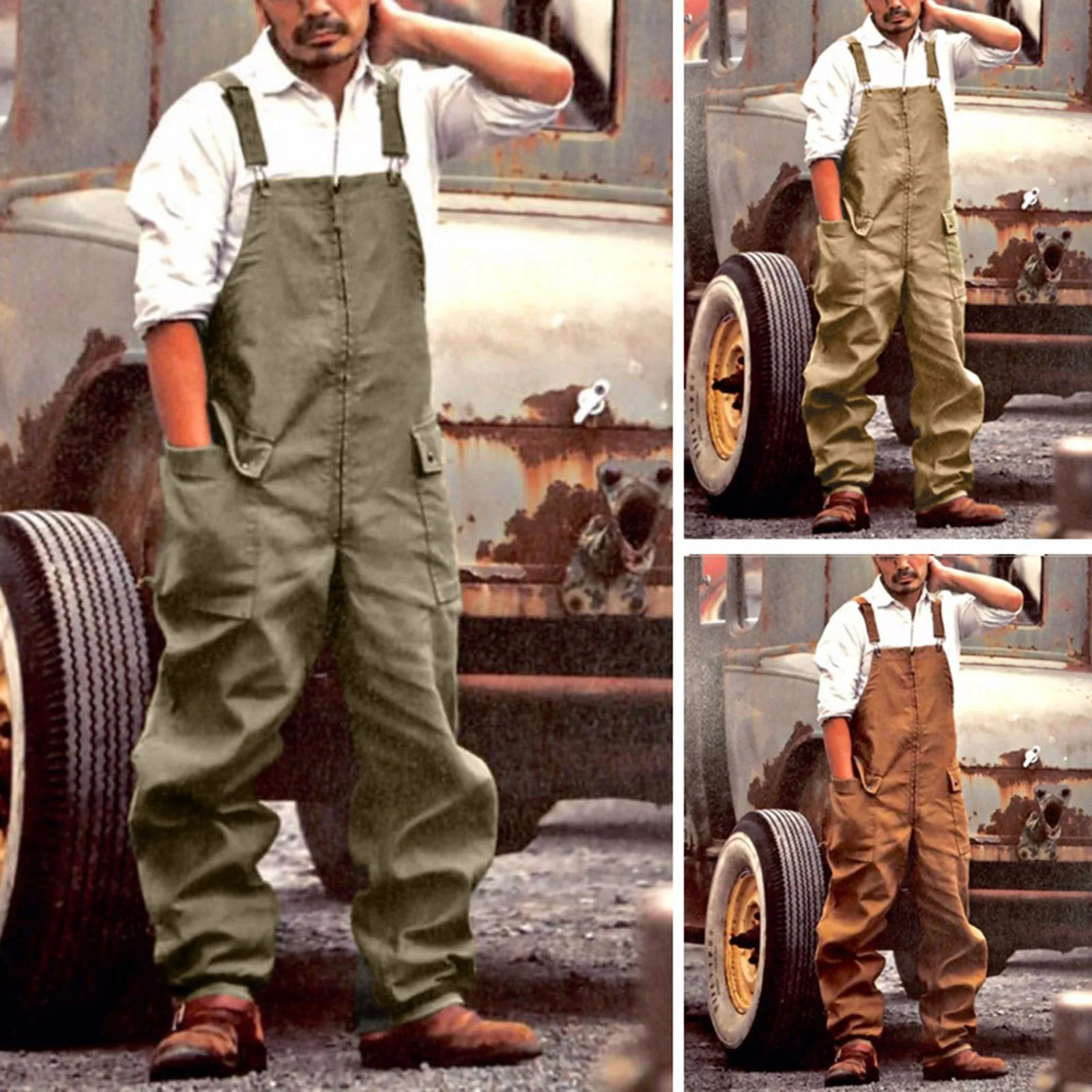 Vintage Jeans Overalls Mens Jumpsuit Cargo Work Pants Baggy Bib Contrast Stitch Denim Overalls Stitch Trousers New