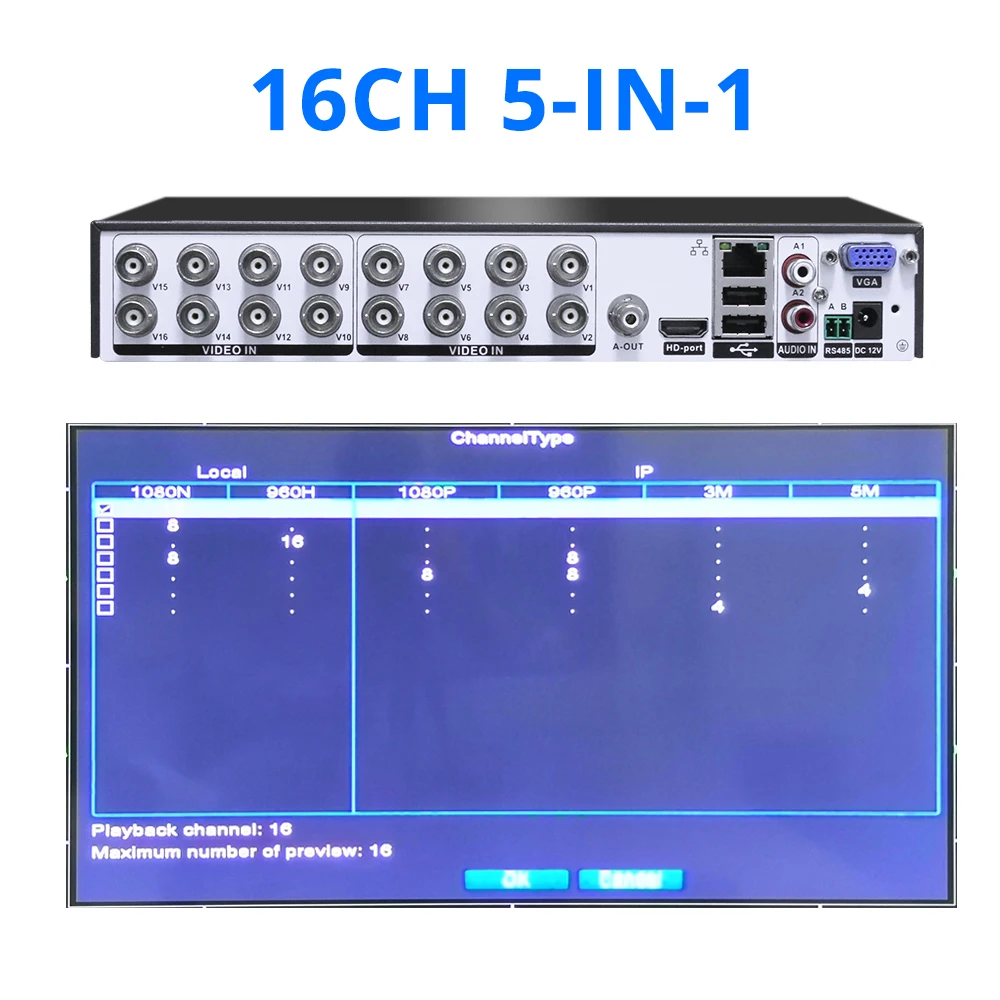  Hiseeu16CH 5in1 Ahd Dvr per Cvbs Tvi Ahd Analogico Telecamere Ip Hd P2P Cloud H.264 Vga Hdmi Sistem