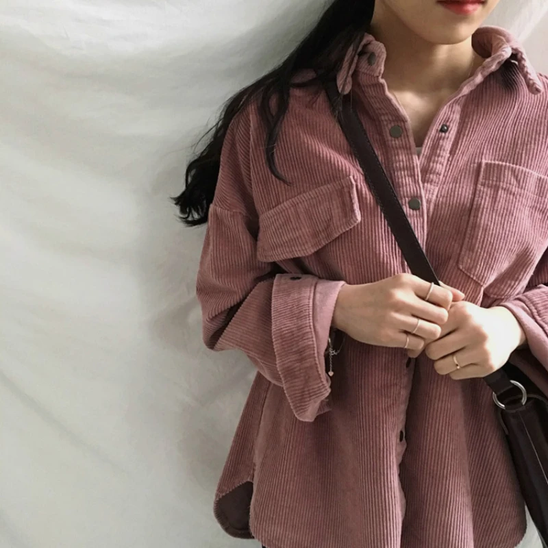 Autumn New Corduroy Blouse Women Fashion Student Solid Long Sleeve Shirt Female Loose Shirt Coat Preppy Jacket Tops CA3488