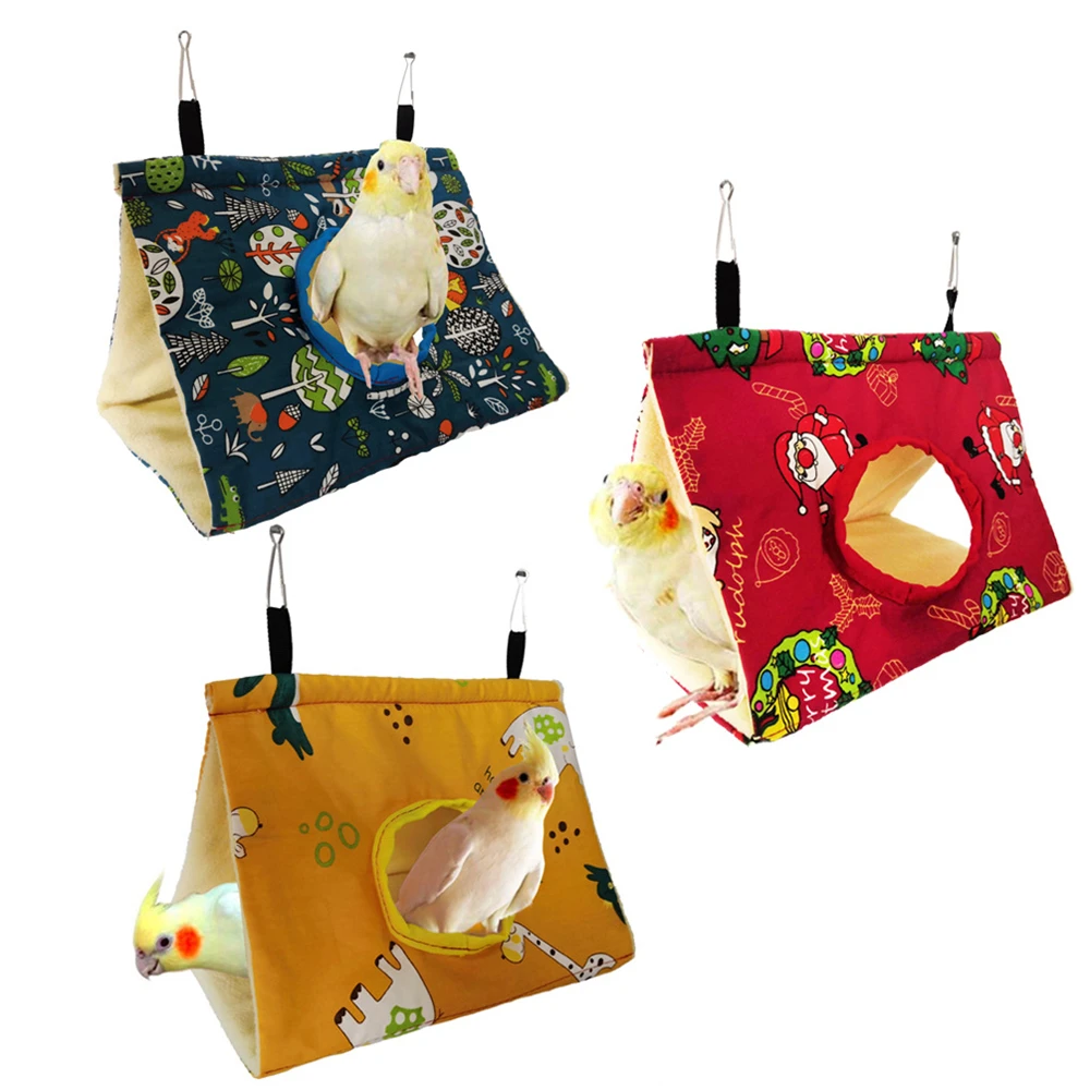 Triangle Bird Cage Parrot Plush Nest Pet Budgie Warm Winter Hammock House Hut Tent Bed Hanging Cave Product | Дом и сад