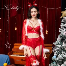 Varsbaby сексуальное Прозрачное цветочное кружевное нижнее белье Рождественская ночная рубашка дышащая сетка Рождественский Халат